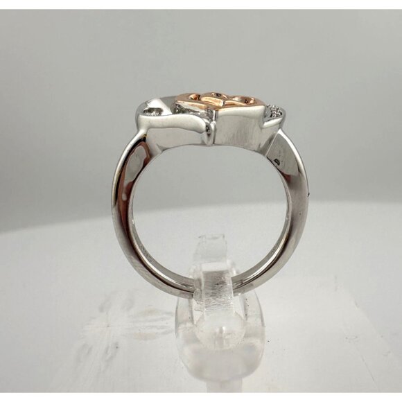 Natural Diamond Triple Heart Ring - Two Tone - Size 7.25 - Picture 3 of 16